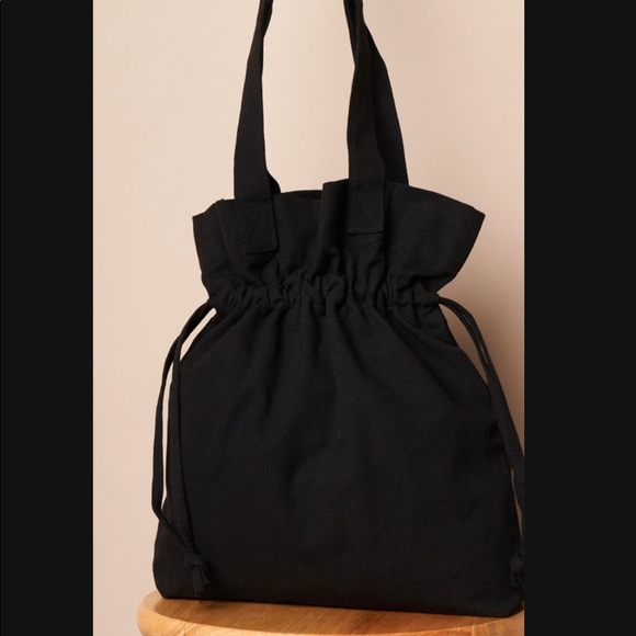 Black Drawstring Large Beach Shoulder Tote - Picture 1 of 2